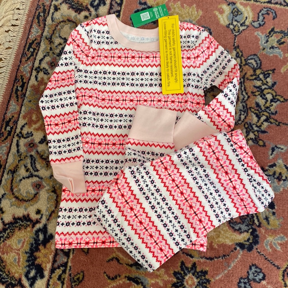 GAP Pink Red and Navy Fair Isle Kids Pajama Set